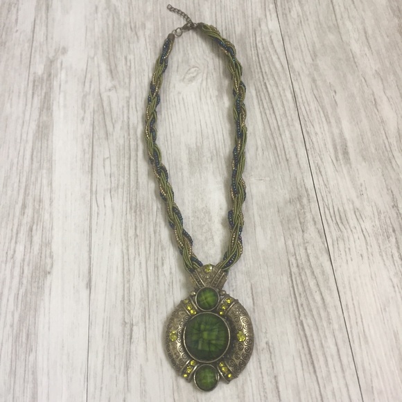Green Pendant Necklace & Twisted Ribbon/Bead Chain - Picture 5 of 8